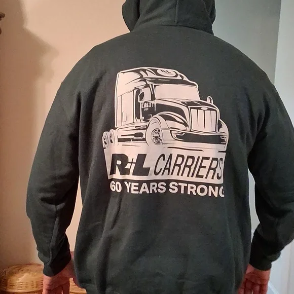 R+L Carriers Size XL, Dark Green Sweatshirt With Hoodie. New - Picture 2 of 9